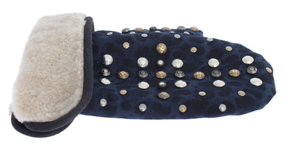 Chique handschoenen van grijze wol en schapenvacht met details met studs