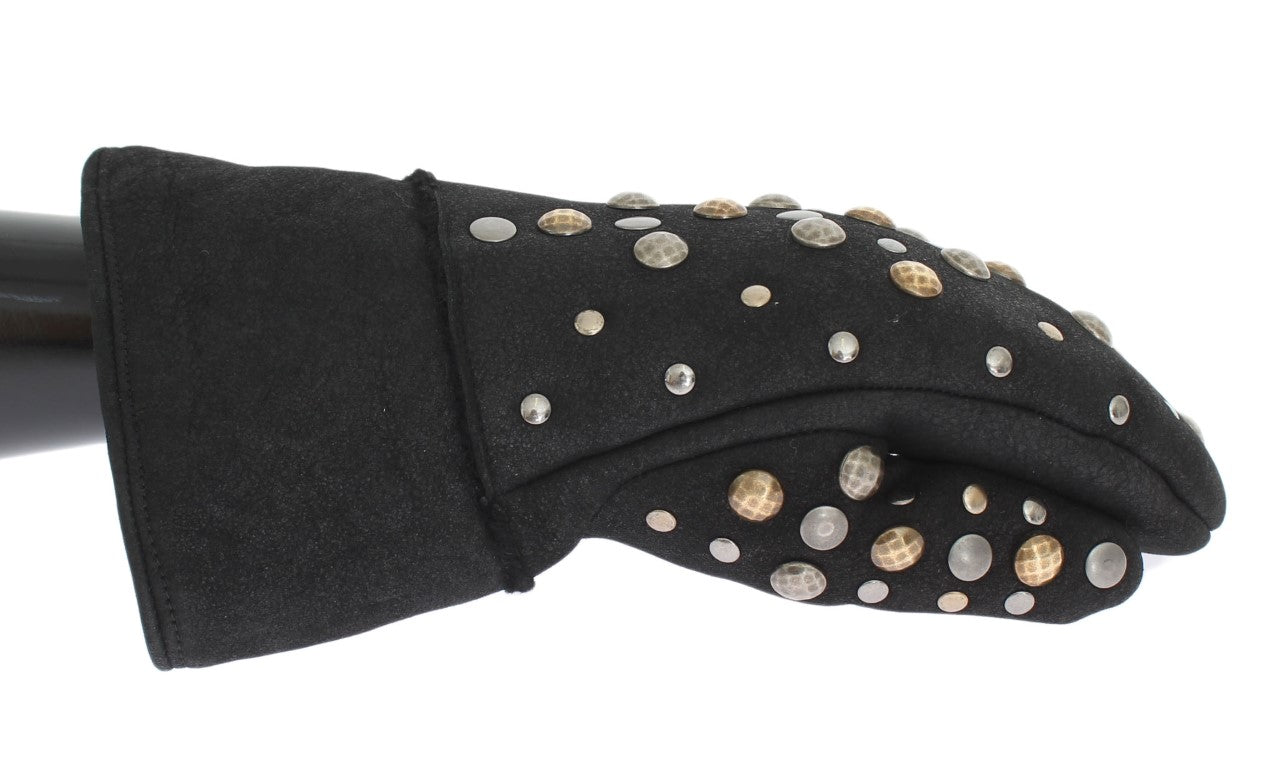 Elegante grijze wollen handschoenen met studs