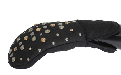 Elegante grijze wollen handschoenen met studs