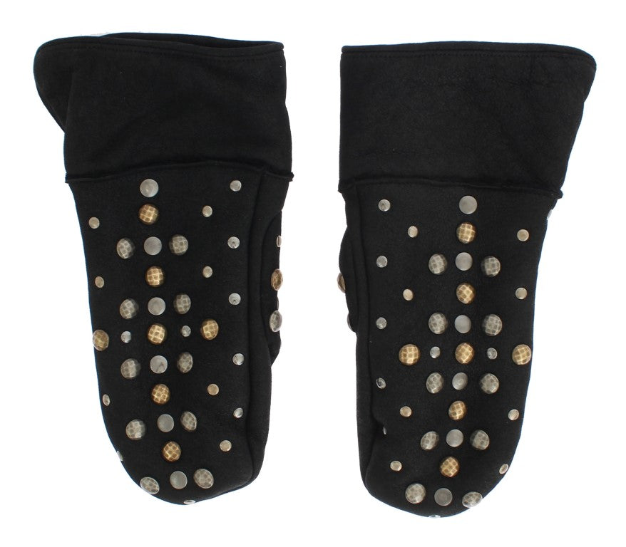 Elegante grijze wollen handschoenen met studs