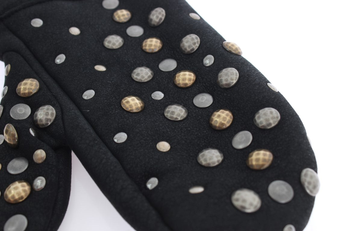 Elegante grijze wollen handschoenen met studs