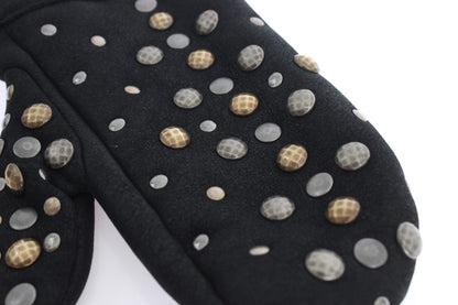 Elegante grijze wollen handschoenen met studs