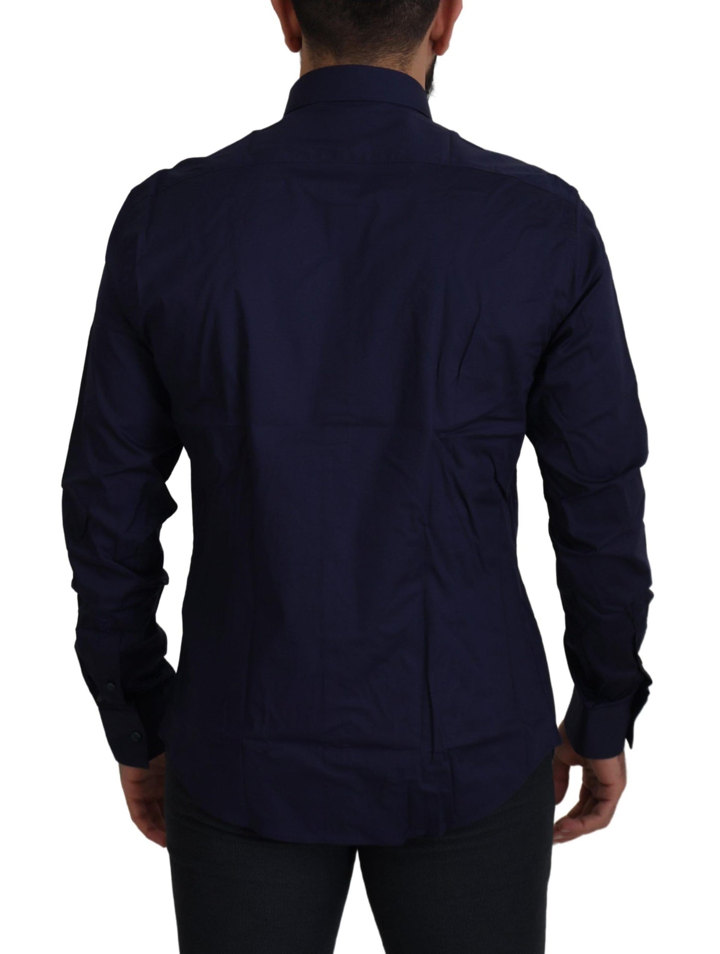 Elegant Dark Blue Cotton Blend Dress Shirt