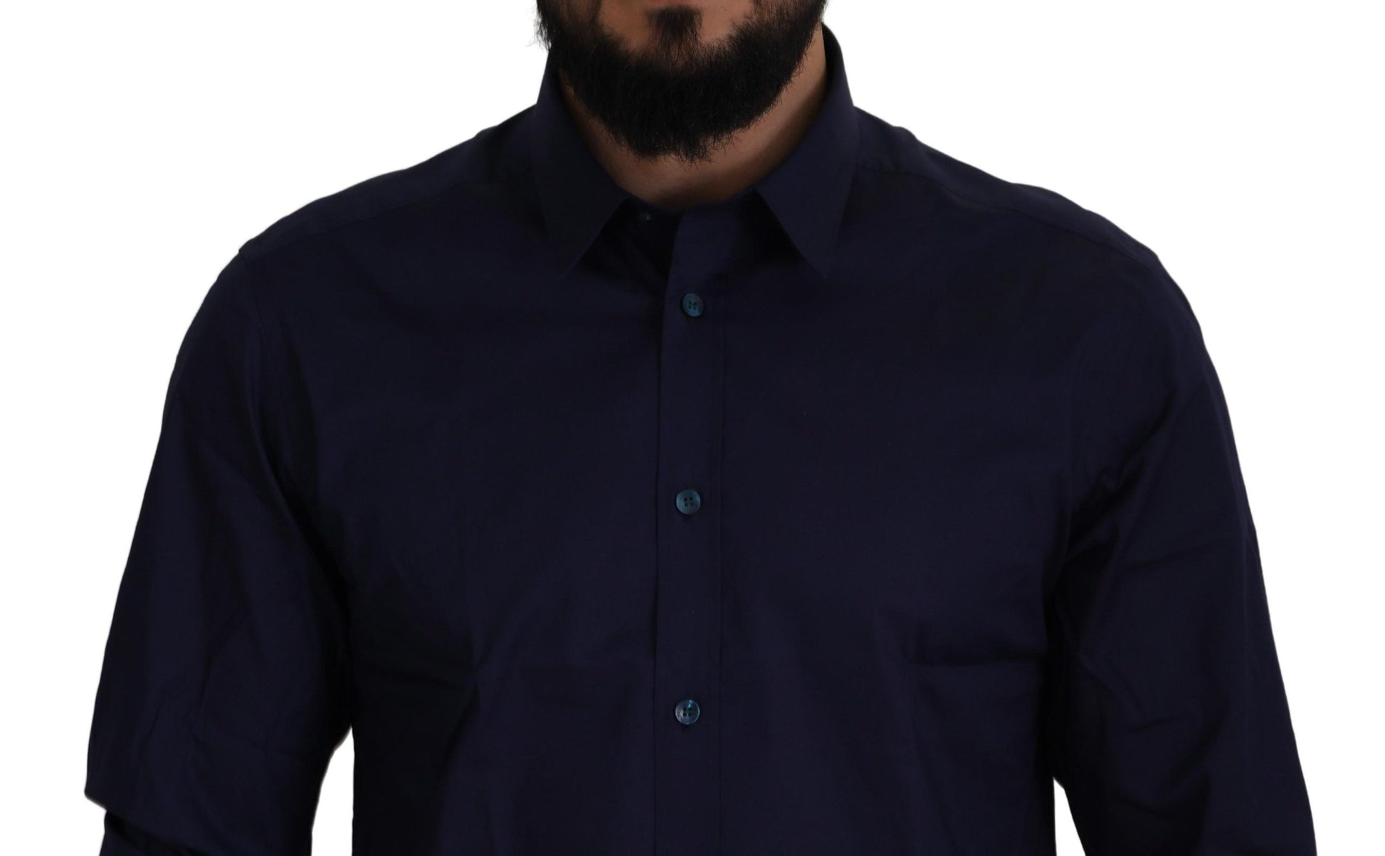 Camisa de vestir elegante de mezcla de algodón azul oscuro