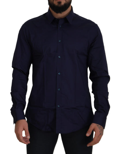 Camisa de vestir elegante de mezcla de algodón azul oscuro