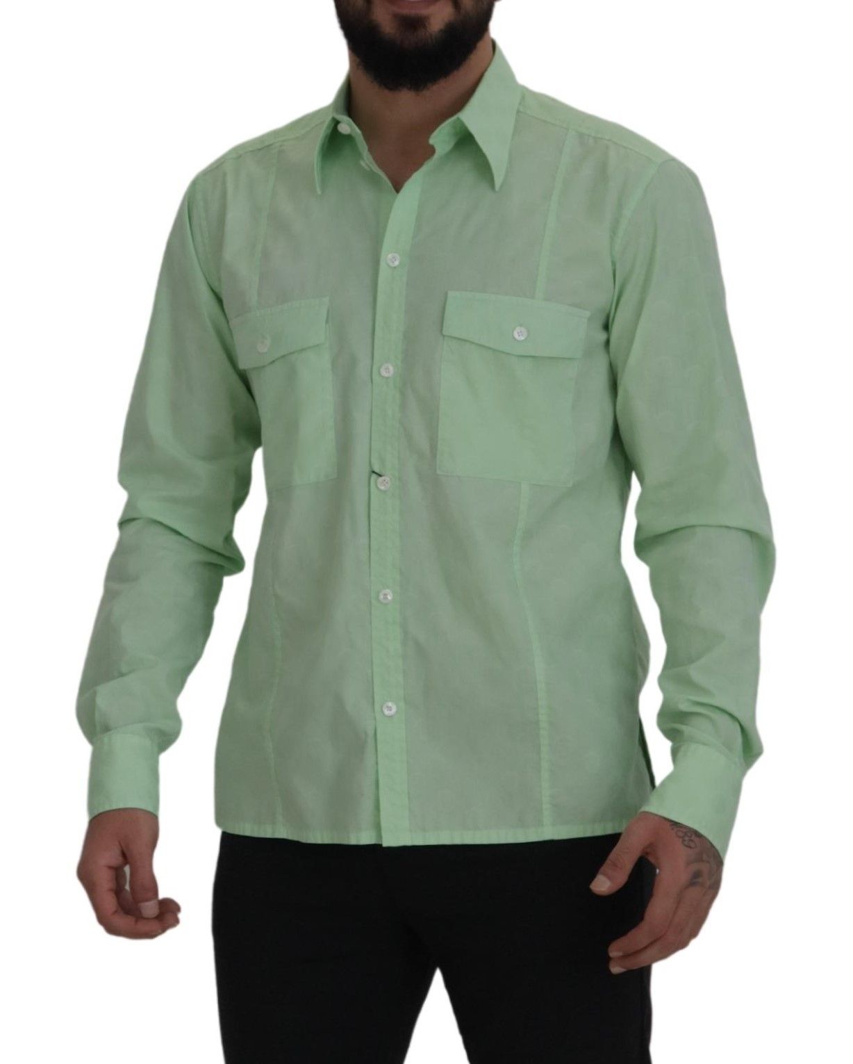 Camisa casual con botones, corte slim, verde menta