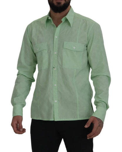 Camisa casual con botones, corte slim, verde menta