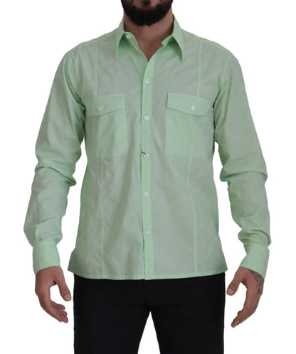 Camisa casual con botones, corte slim, verde menta