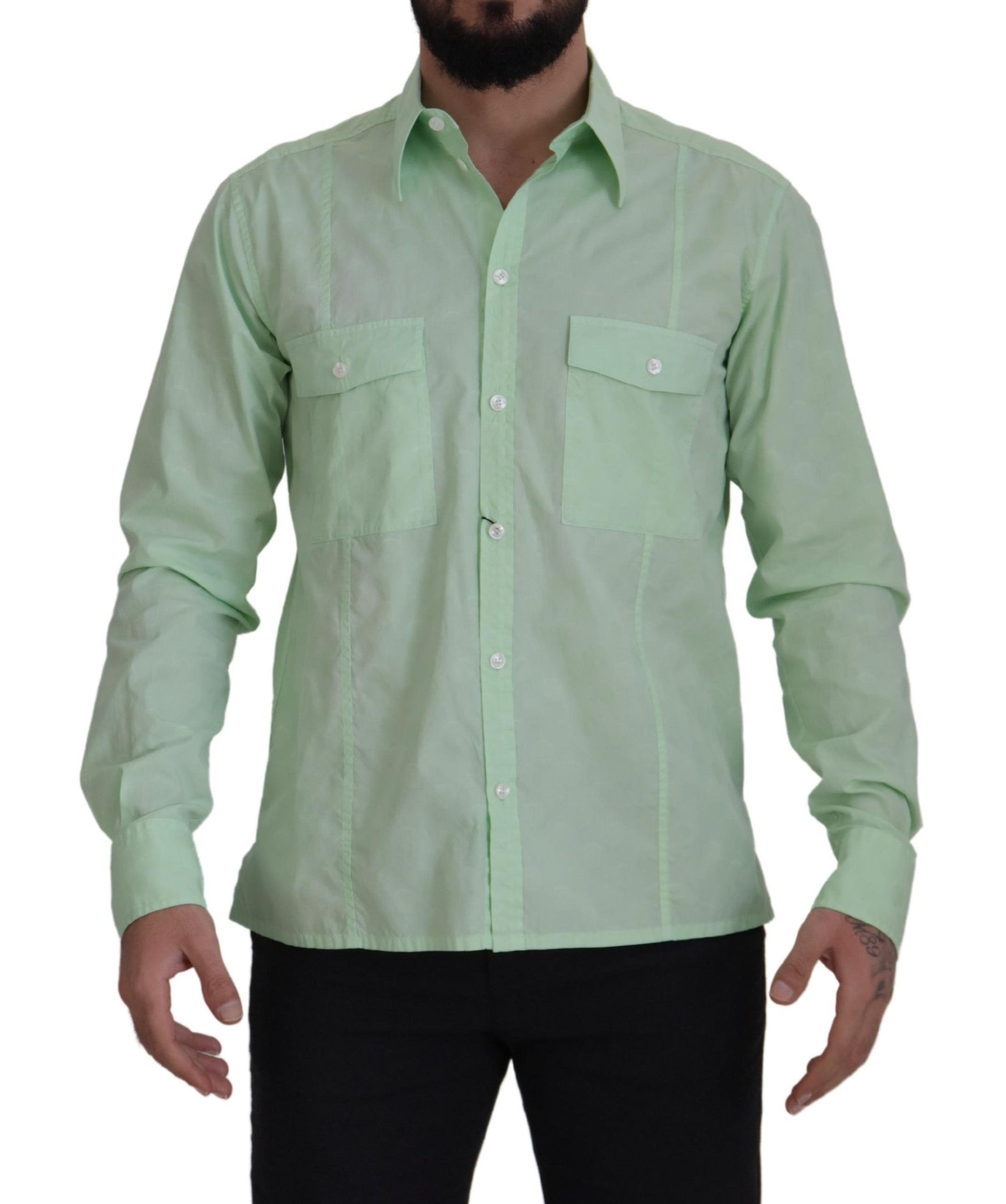 Camisa casual con botones, corte slim, verde menta