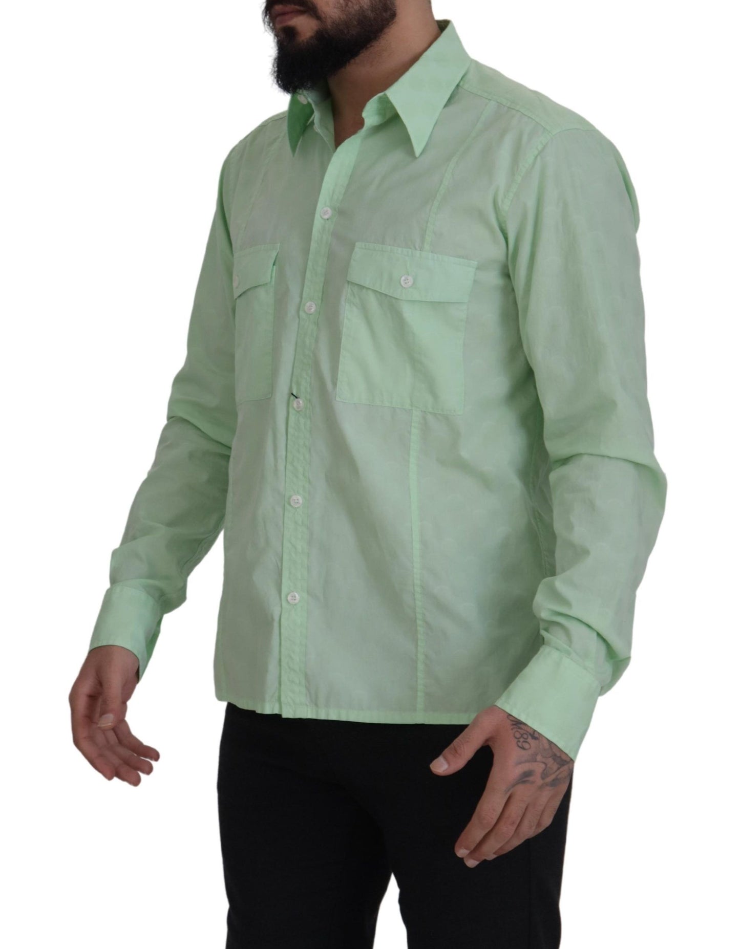 Camisa casual con botones, corte slim, verde menta