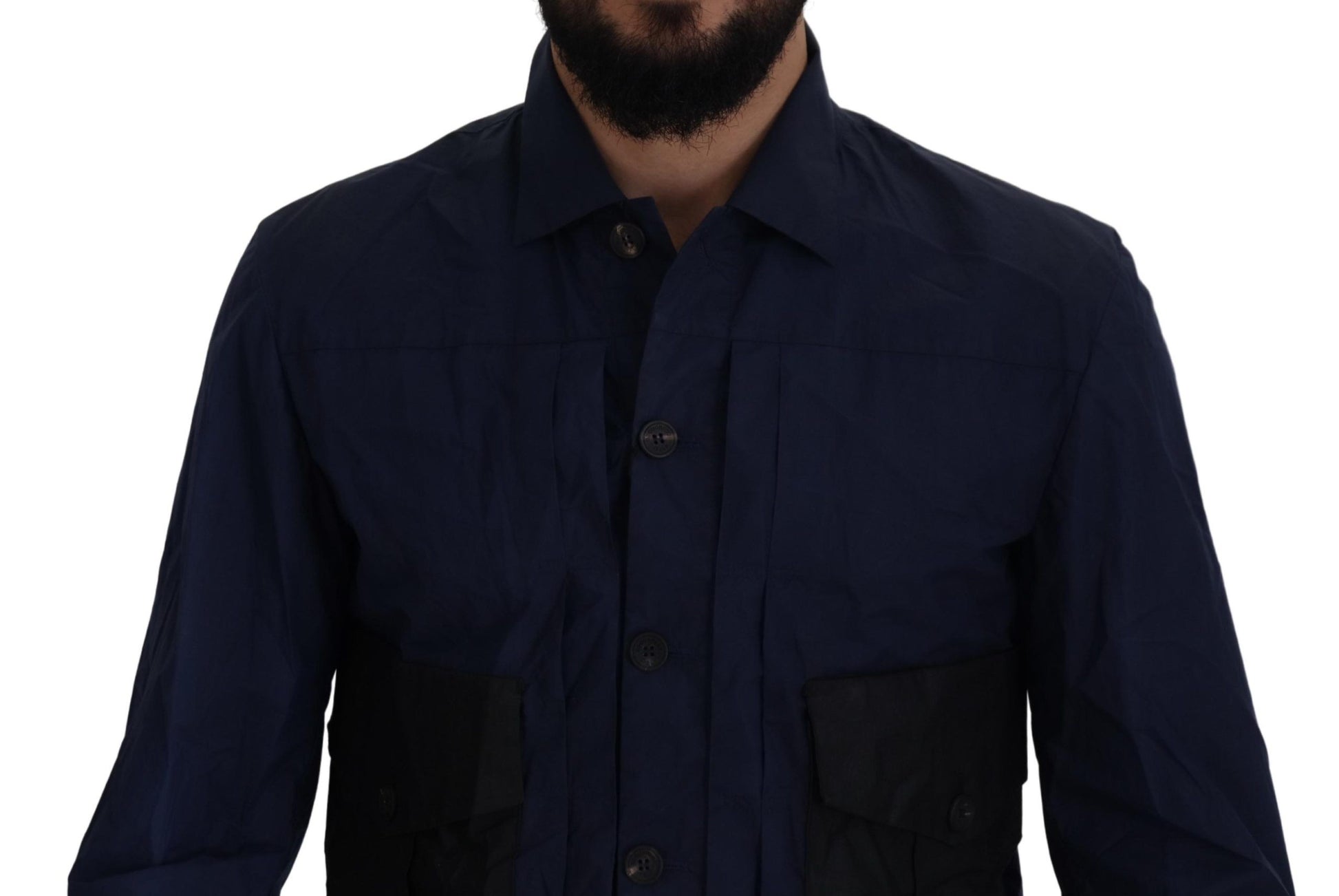 Camisa esbelta de algodón azul oscuro