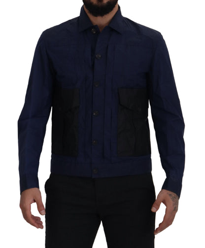 Camisa esbelta de algodón azul oscuro