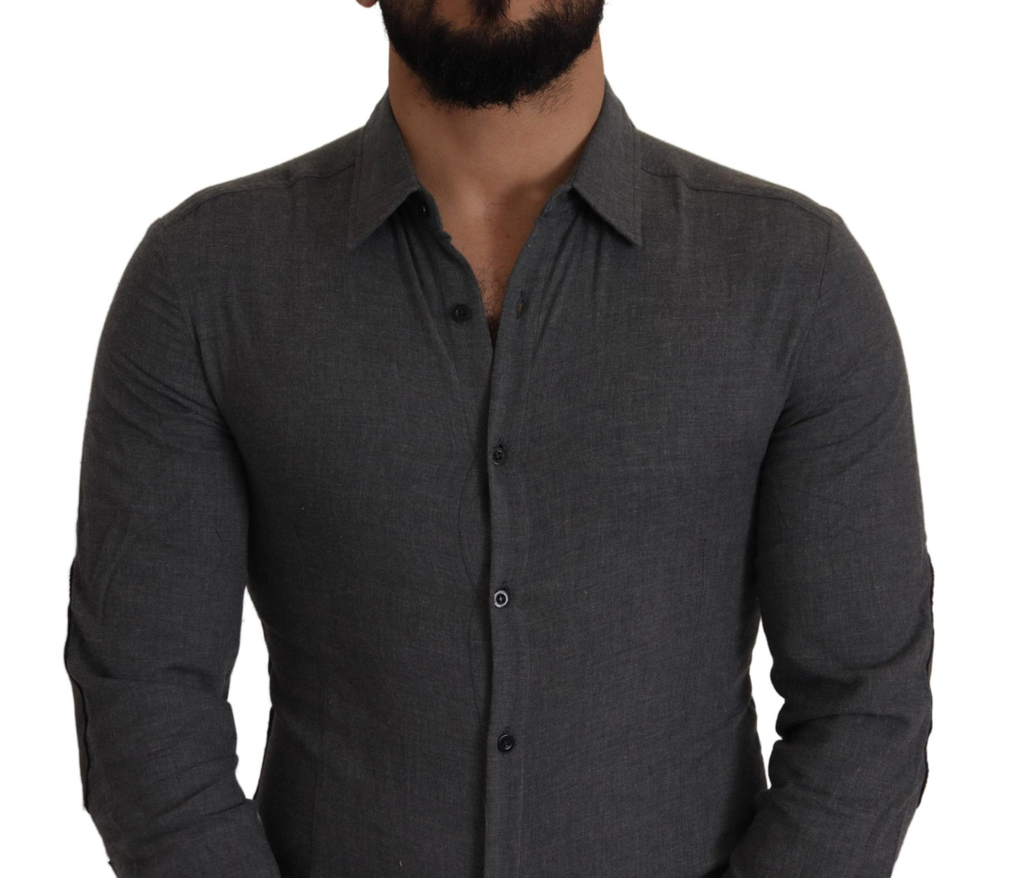 Sleek Gray Cotton Casual Button Front Shirt