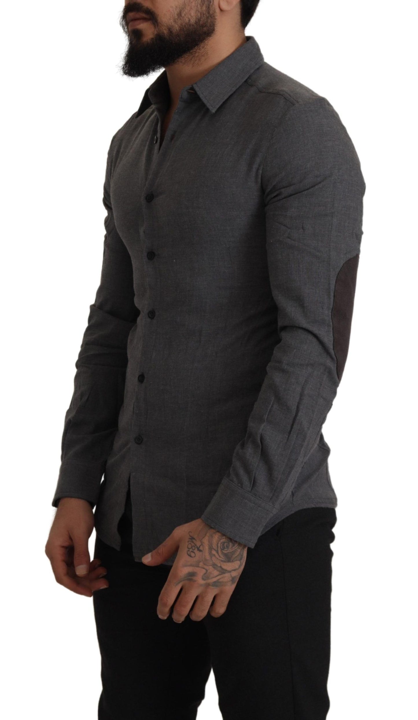 Sleek Gray Cotton Casual Button Front Shirt