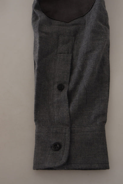 Sleek Gray Cotton Casual Button Front Shirt