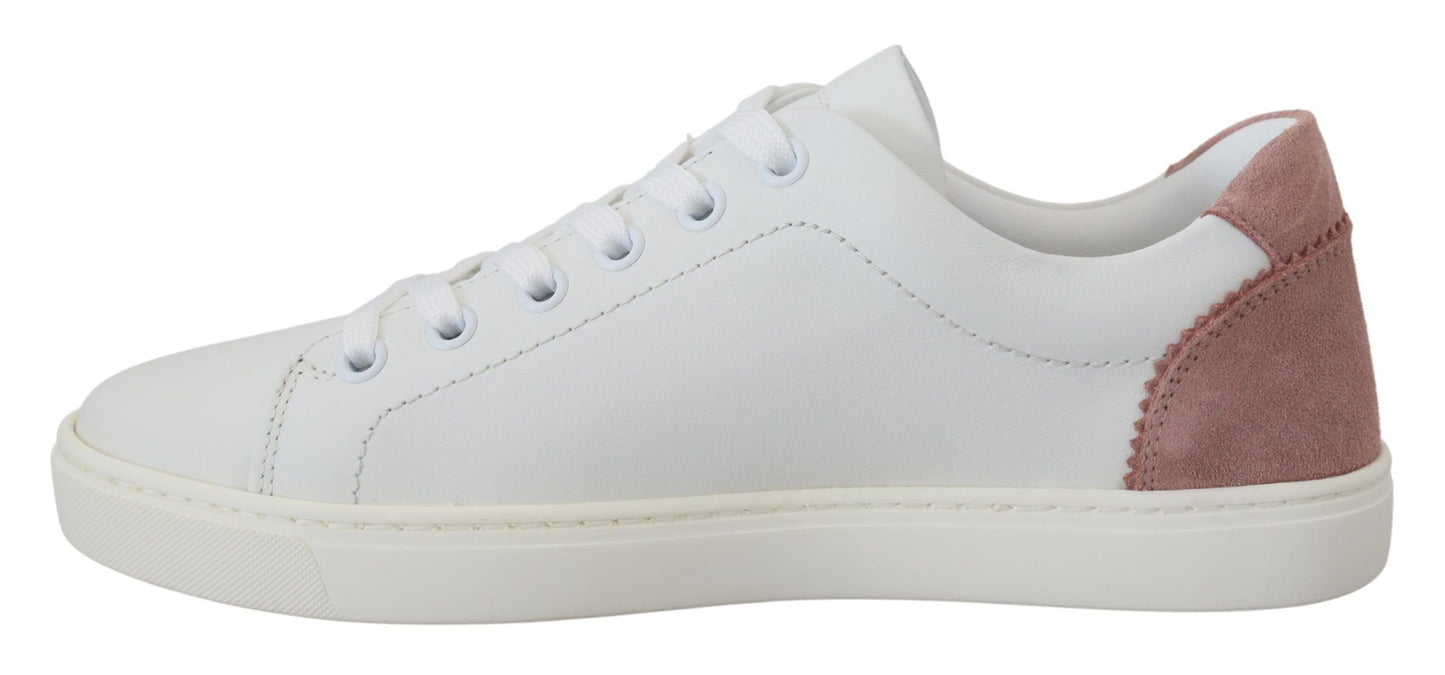 Chic White Pink Leather Low-Top Sneakers