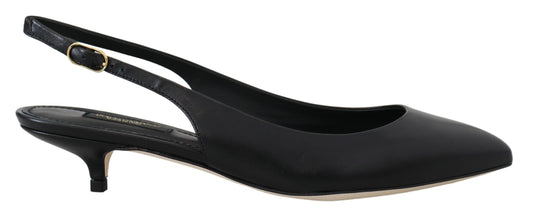 Zwart lederen slingbacks hakken pumps schoenen