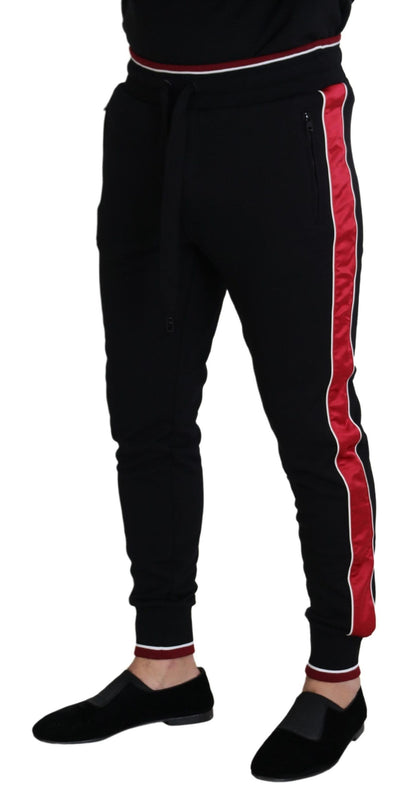 Elegante pantalón deportivo negro con detalle rojo