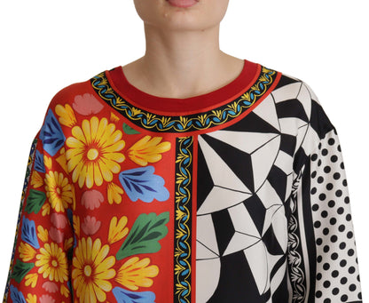 Silk Baroque Floral Round Neck Blouse