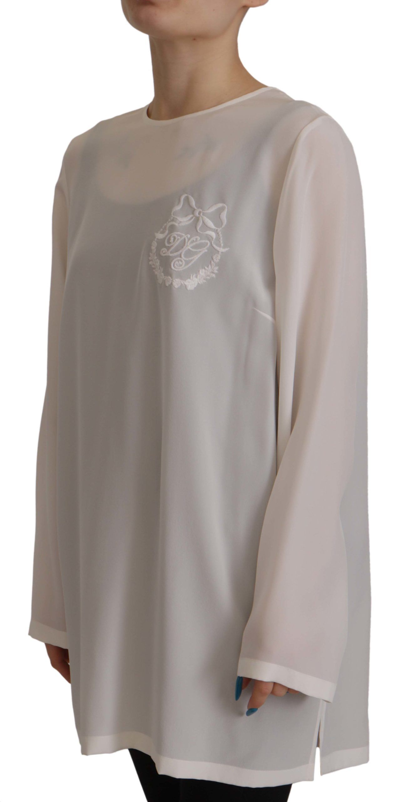 Elegant Silk Top with Logo Embroidery