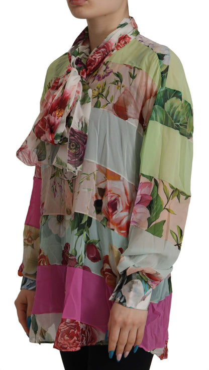 Elegante zijden blouse met bloemenpatchwork