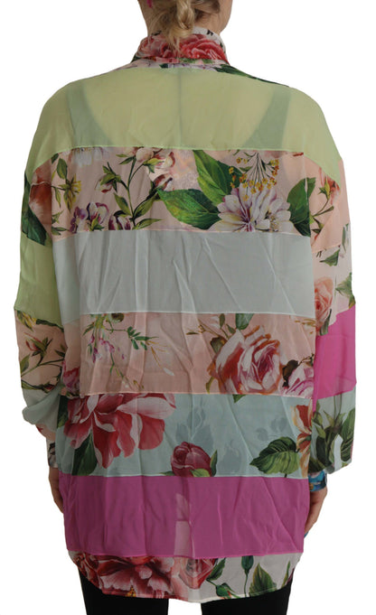 Blusa de seda elegante con patchwork floral