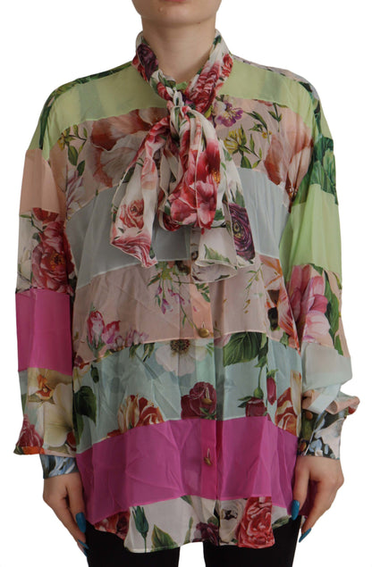 Elegante zijden blouse met bloemenpatchwork