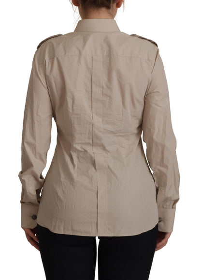 Elegant beige katoenen shirt met lange mouwen