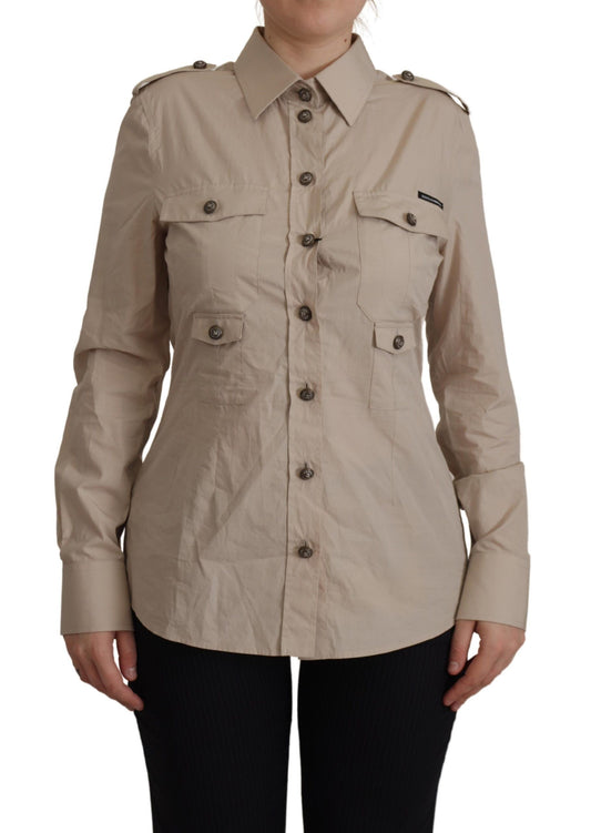 Elegant beige katoenen shirt met lange mouwen