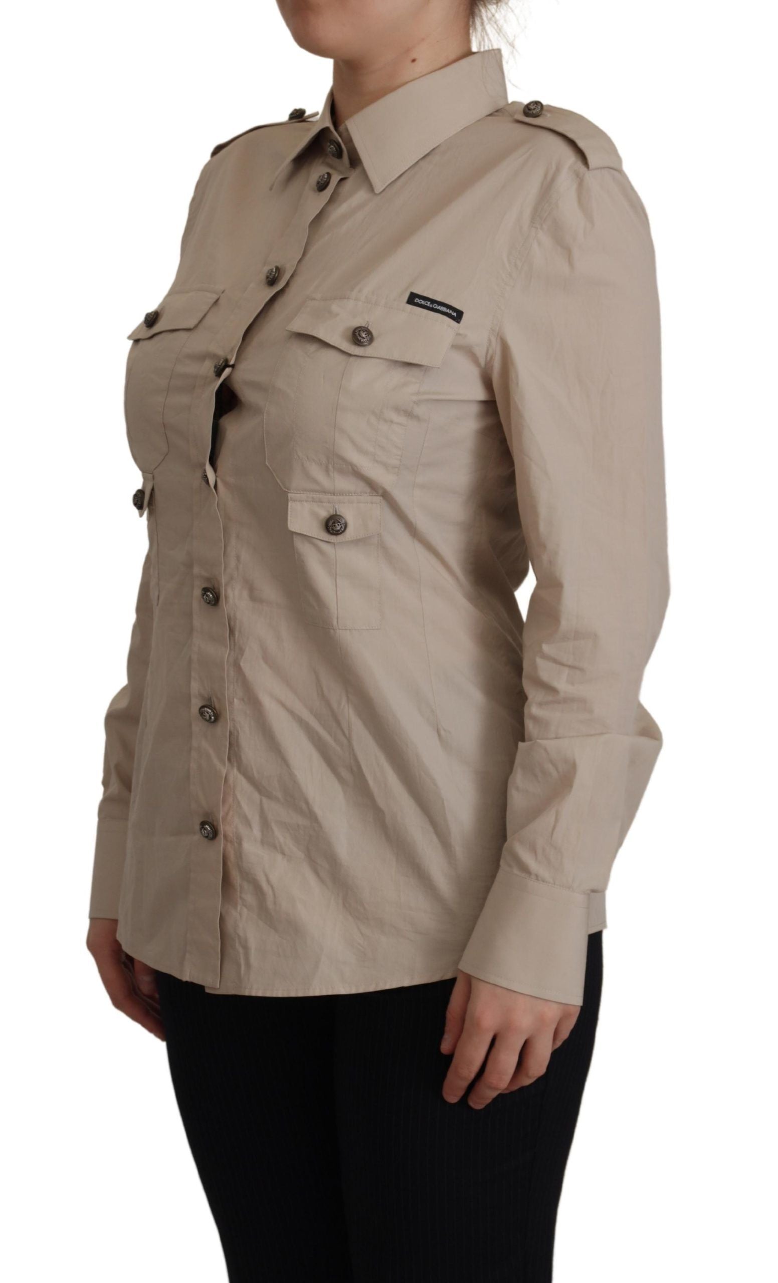 Elegant beige katoenen shirt met lange mouwen