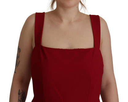 Elegant Red Square Neck Midi Dress