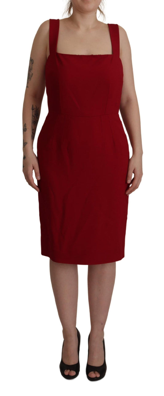 Vestido midi elegante con cuello cuadrado rojo