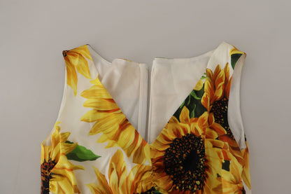 Elegante witte bloemenprint midi-jurk