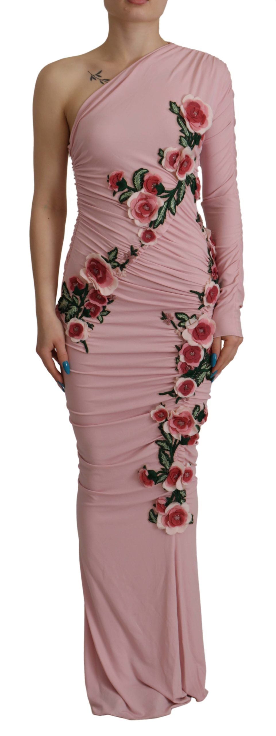 Elegante roze bodycon-jurk met één schouder