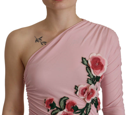 Elegante roze bodycon-jurk met één schouder