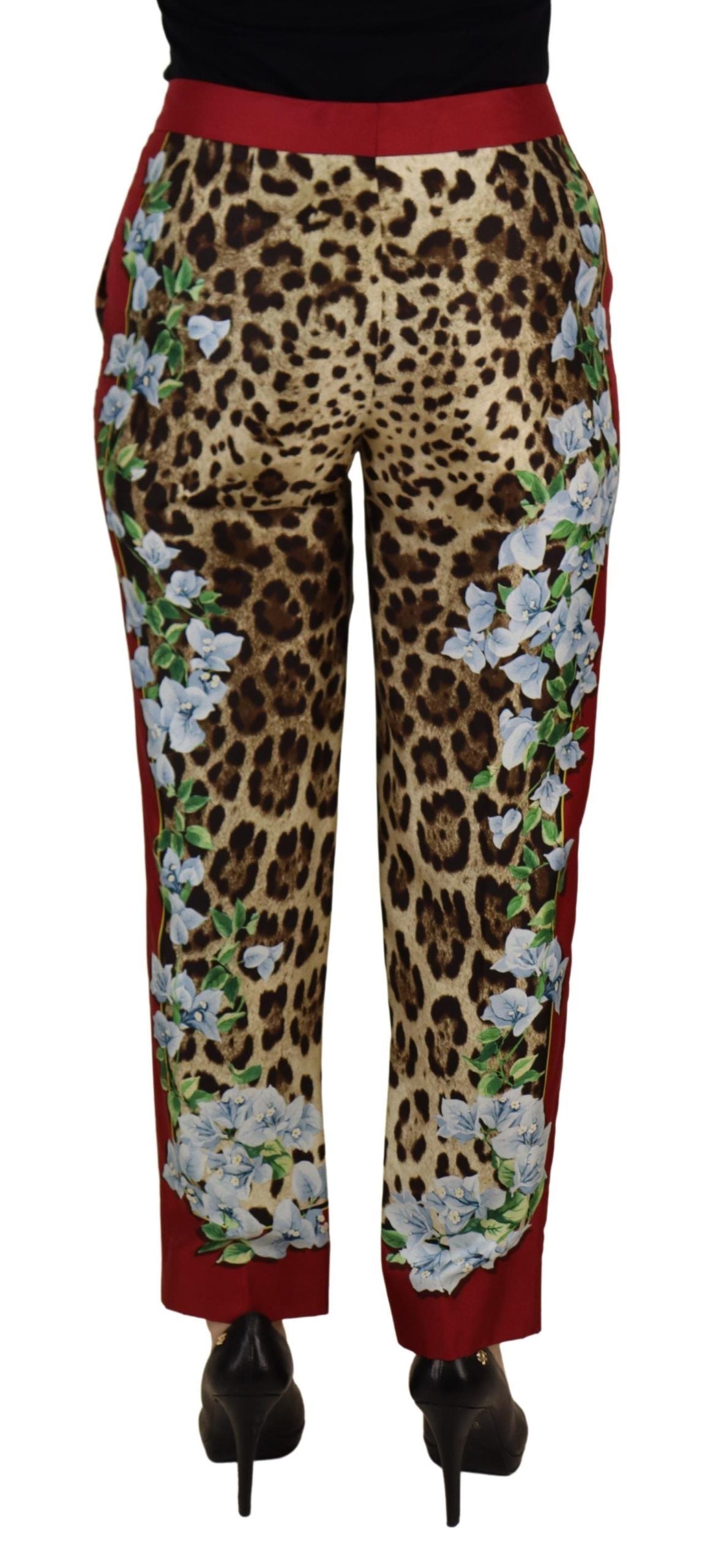 Elegantes pantalones de seda multicolores de cintura alta