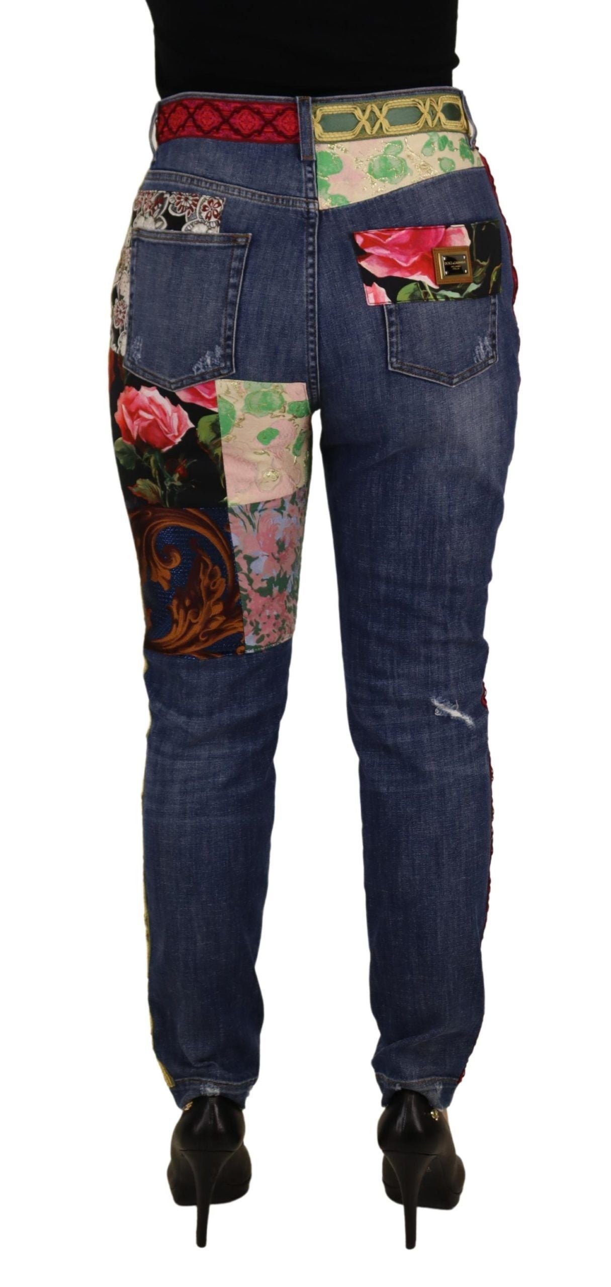 Skinny denim met hoge taille en patchwork