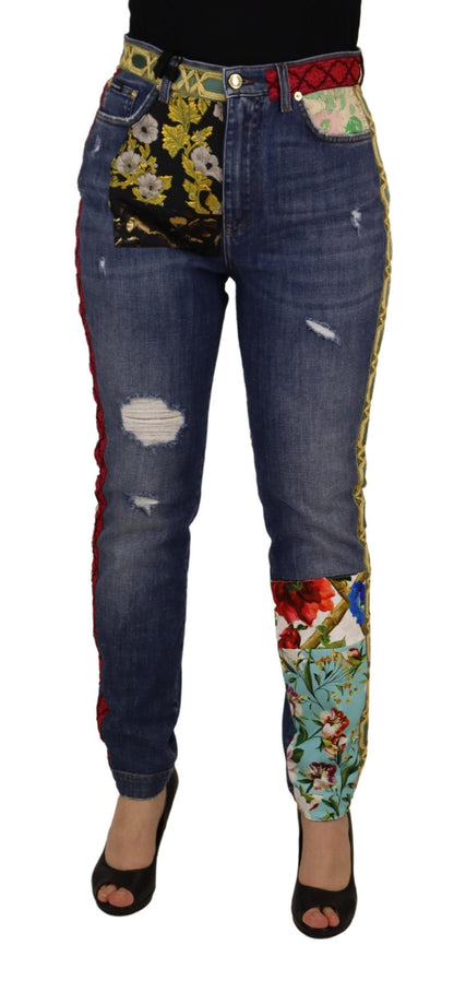 Skinny denim met hoge taille en patchwork