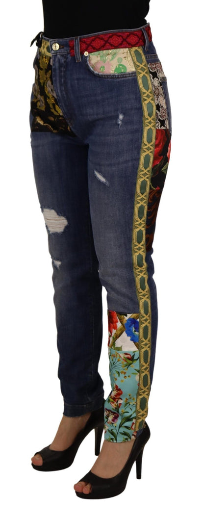 Skinny denim met hoge taille en patchwork