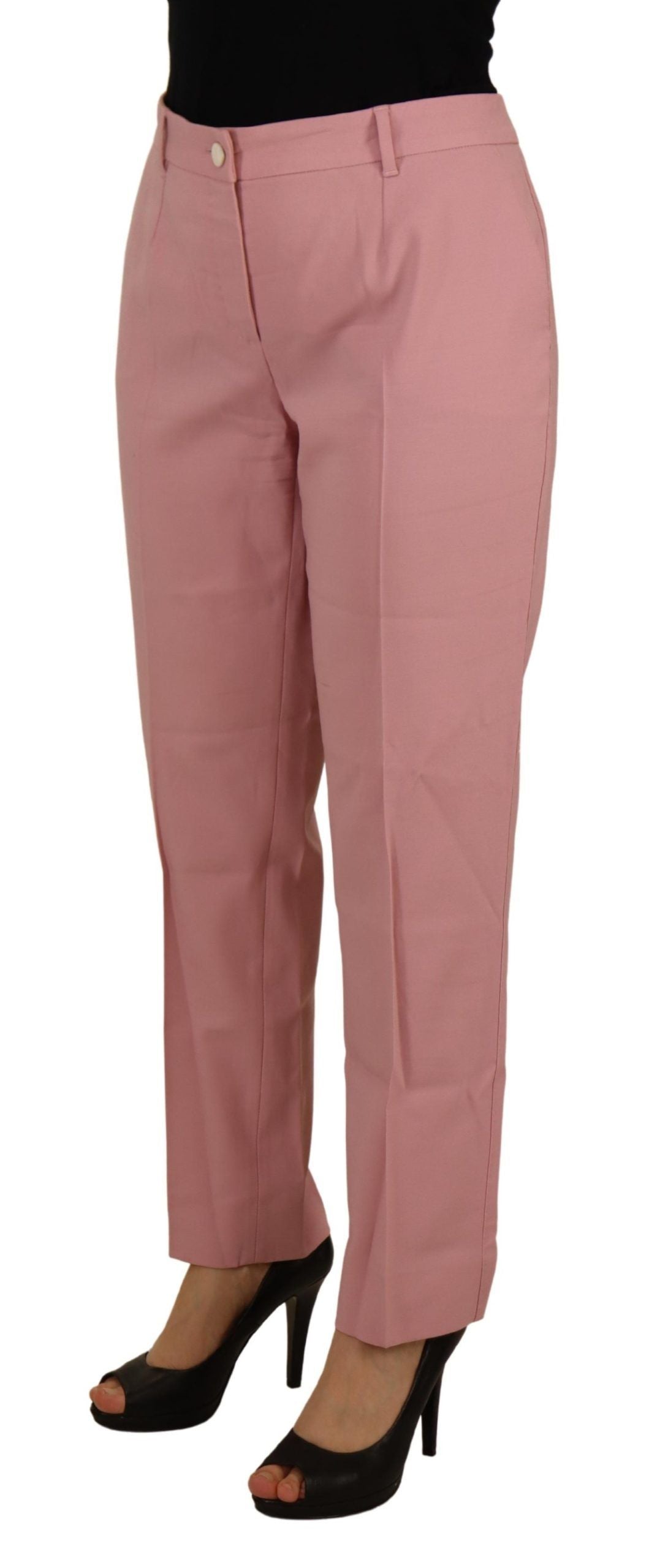 Chique midwaist scheerwol roze broek