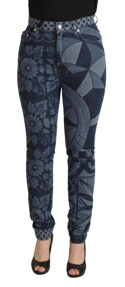 Elegante skinny jeans met hoge taille en bloemen