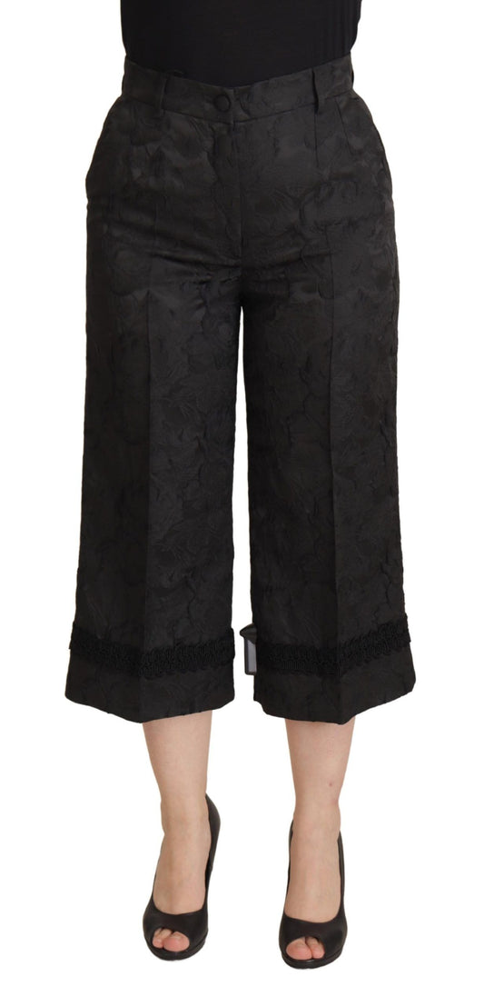 Elegantes pantalones cortos de brocado negro