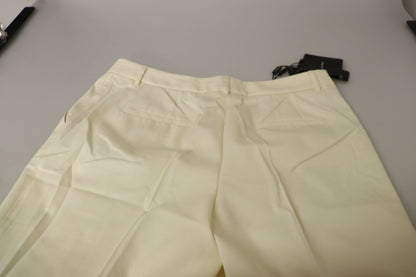 Elegante pantalón de lana de cintura alta color marfil