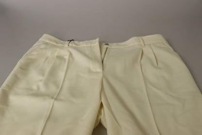 Elegante pantalón de lana de cintura alta color marfil