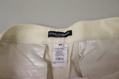 Elegante pantalón de lana de cintura alta color marfil