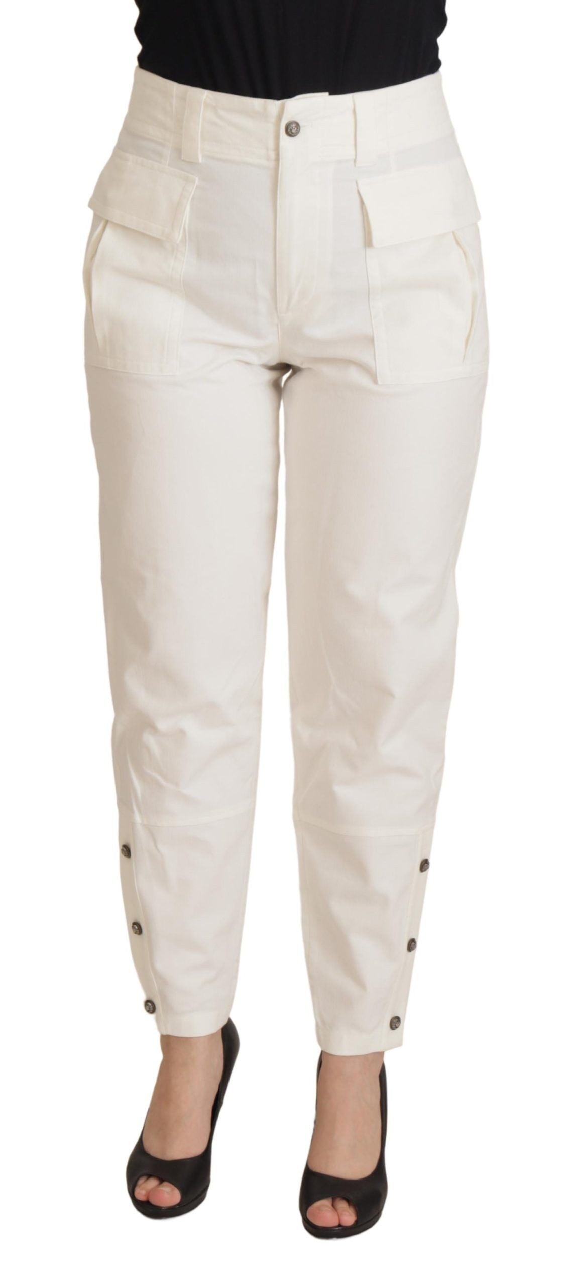 Elegante witte taps toelopende broek met hoge taille