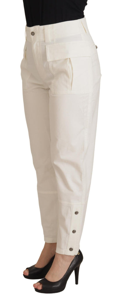 Elegante witte taps toelopende broek met hoge taille