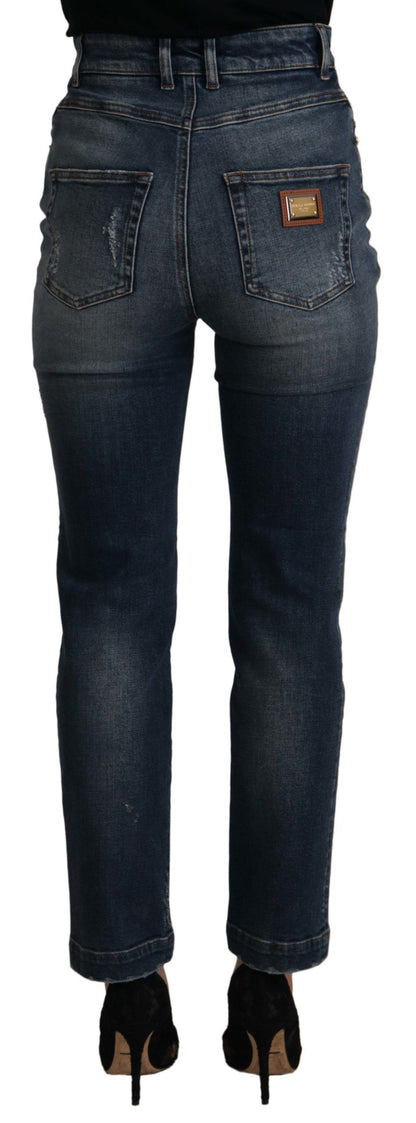 Skinny designerjeans met hoge taille in blauw