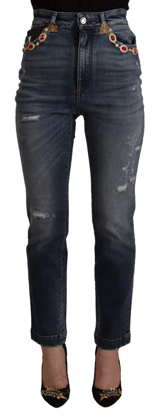 Skinny designerjeans met hoge taille in blauw