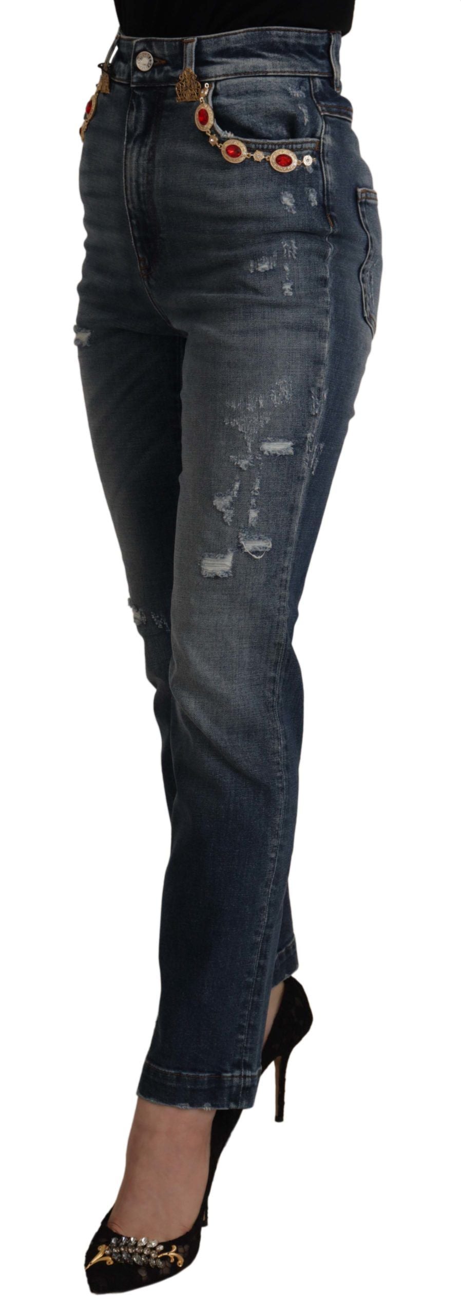 Skinny designerjeans met hoge taille in blauw